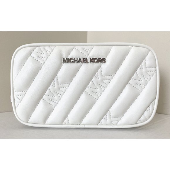 New Michael Kors Rose Belt Bag Quilted Vegan Leather Optic White
